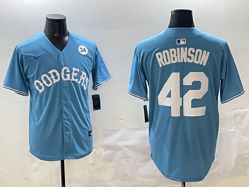 Men Los Angeles Dodgers #42 Robinson Light Blue Joint Name 2025 Nike MLB Jersey style 19->los angeles dodgers->MLB Jersey